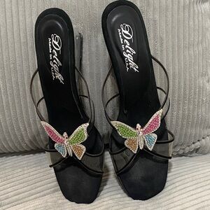 Black Butterfly Embellished Mules